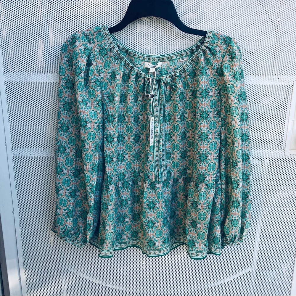 Max Studio Teal Floral Peasant Blouse